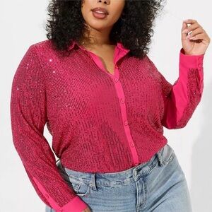Torrid PINK Sequin Blouse 4